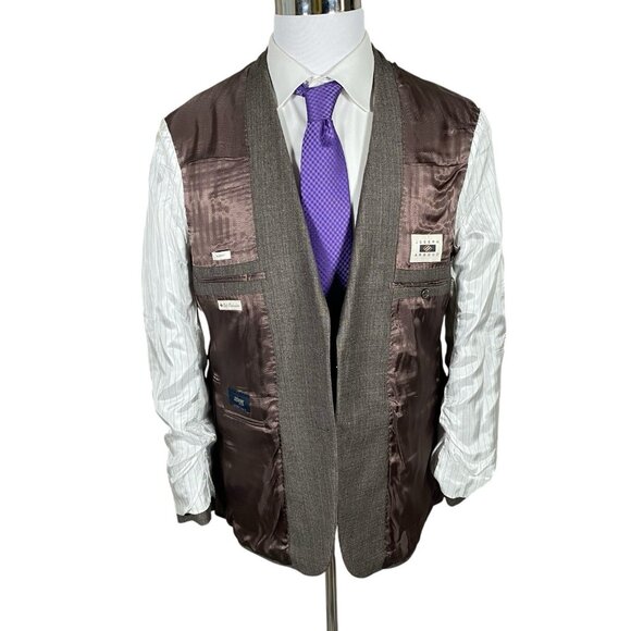 Joseph Abboud Sport Coat 41R Zignone Italy Super 100s Wool Taupe Peak Lapel Slim - Picture 11 of 16